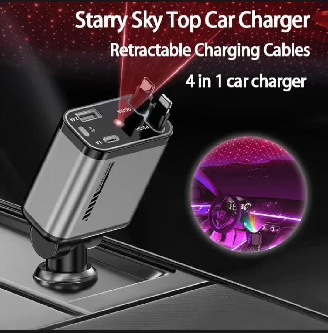 4 in 1 Car Fast Charger with Starry sky Lights