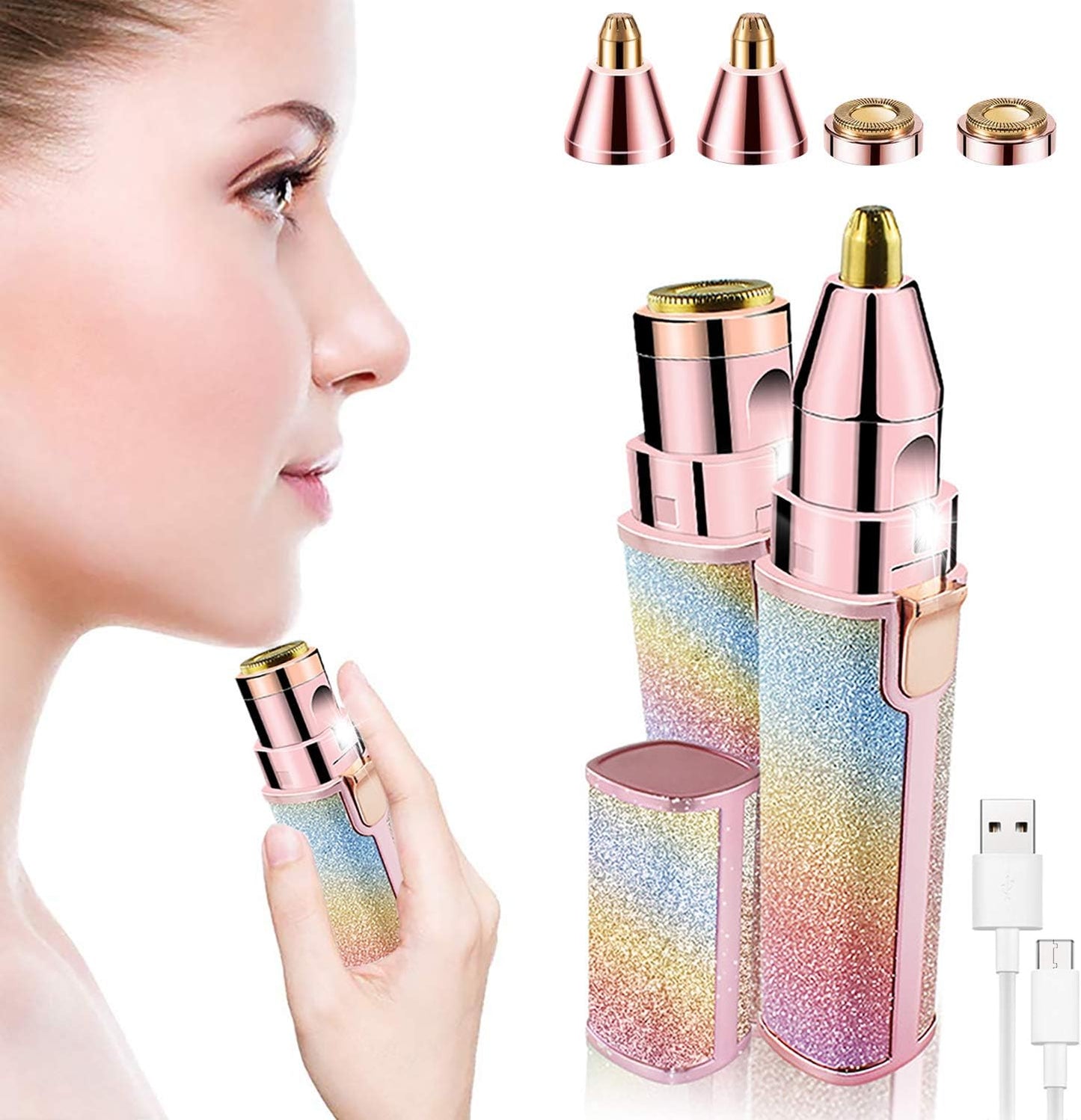 2 in 1 Rainbow Blowless Painless Face Hair Removal Machine for Women